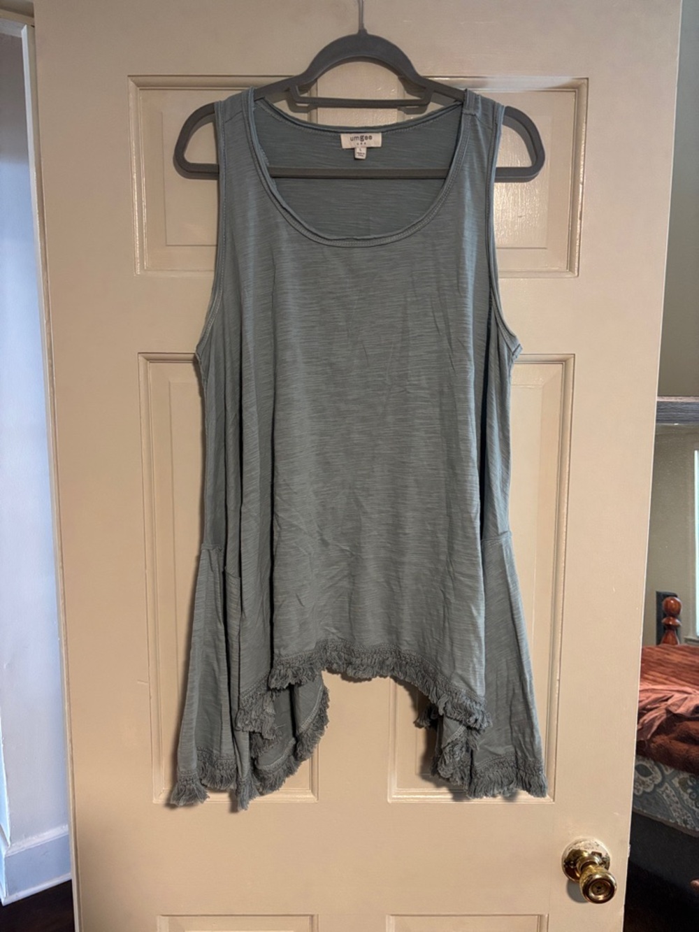 Umgee Dusty Blue Frayed Hem Swing Tank